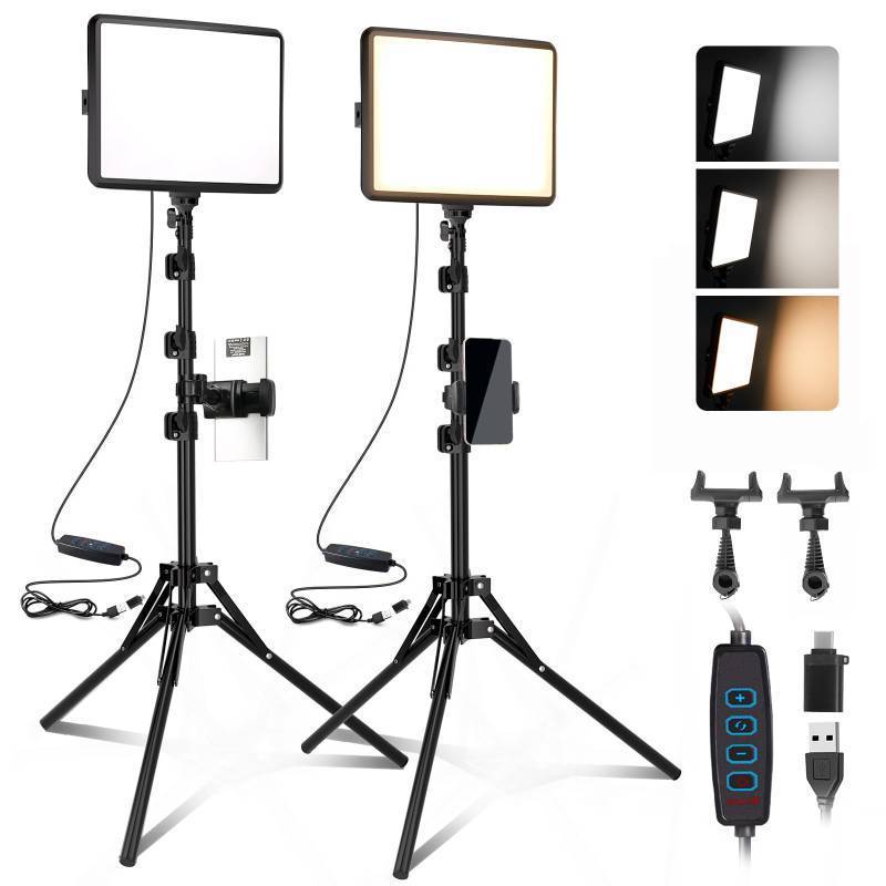 lot 19181 image: 2-Pack LED Video Light Kit, NiceVeedi Studio Light, 2800-6500K Dimmable Photography Lighting Kit with Tripod Stand&Phone Holder, 73 Stream Light for Video Recording, Game Streaming, YouTube