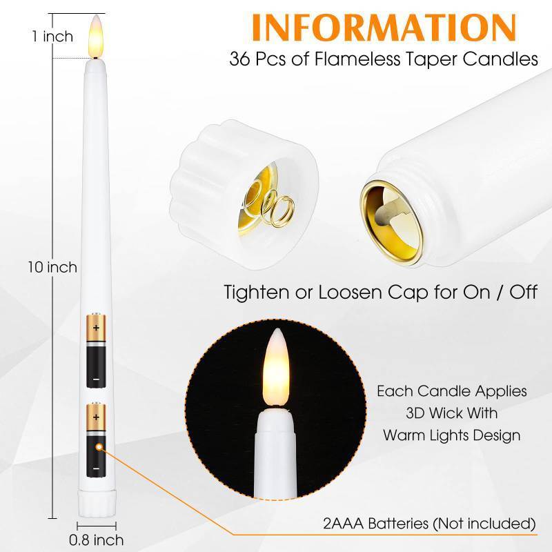 lot 19183 image: Reginary 6 Pieces Flameless LED Taper Candles Flickering 11 Inch Plastic Candles for Wedding, Party, Home Decor - White