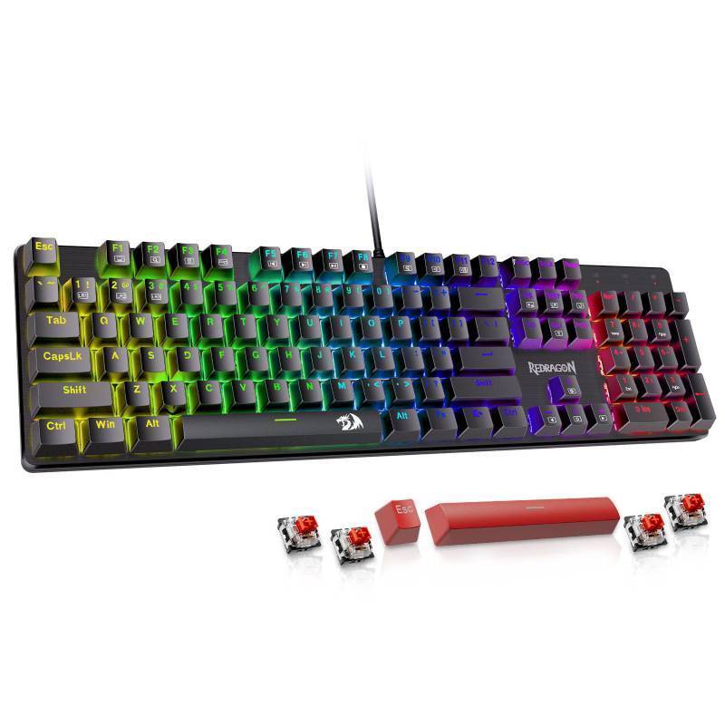 lot 51832 image: Redragon Mechanical Gaming Keyboard Wired, 11 Programmable Backlit Modes, Hot-Swappable Red Switch, Anti-Ghosting, Double-Shot PBT Keycaps, Light Up Keyboard for PC Mac