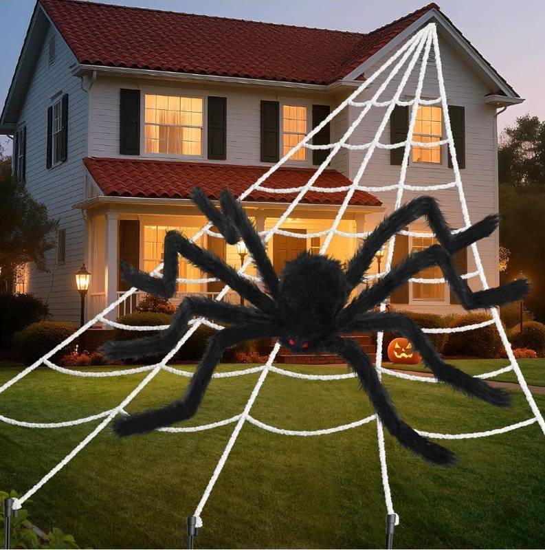 lot 30405 image: Giant Halloween Spider Web Decoration with LED Eyes