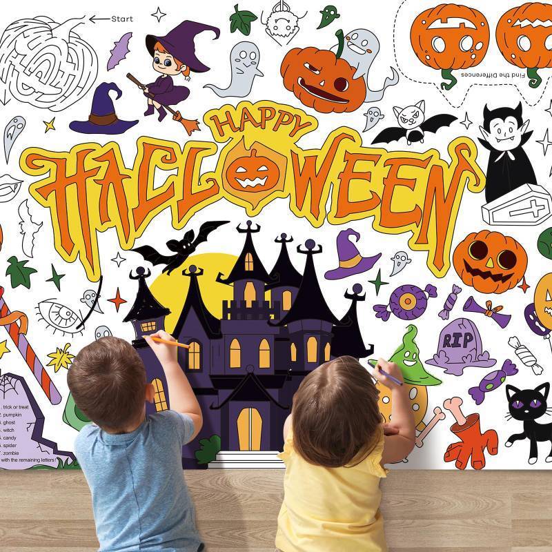 lot 42247 image: Jar Melo Halloween Giant Coloring Poster, 31.5 x 45.2 Inches Large Tablecloth for Kids Activities, Classroom Birthday Art Crafts Games Party Favors Decorations