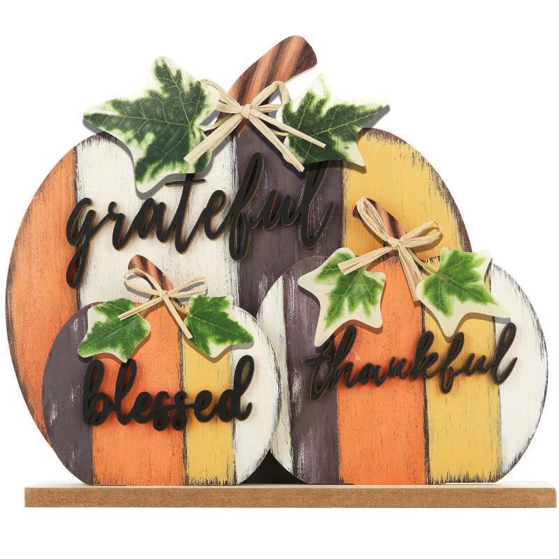 lot 52005 image: CYNOSA Fall Decorations for Home Blessed Grateful Thankful Fall Decor Farmhouse Wooden Pumpkin Tabletop Signs for Home Thanksgiving Living Room Harvest