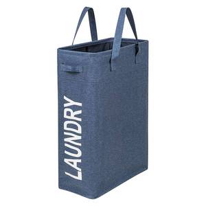 lot 23504 image: ZERO JET LAG Slim Laundry Hamper Handles Collapsible Laundry Basket Thin Dirty Clothes Basket Narrow Laundry Bag Foldable Dirty Hamper 45L (21inches,Denim Blue)