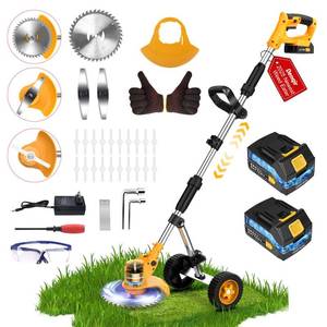 lot 23555 image: Electric Weed Wacker Cordless Weed Eater Battery Powered 21V, 4-in-1 Brush CutterString TrimmerGrass TrimmerLawn Mower, 6 inch Lightweight Edger Stringless Weed Trimmer with Wheel & Blade,2 Battery