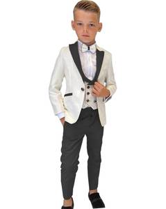 lot 23558 image: SAROULU Boys Formal Suit Wedding Tuxedo 3 Pieces Floral Jacket Pants Vest Kids Party Blazer Black 8