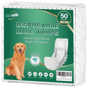 lot 23569 image: IMMCUTE Dog Diapers Male Large 50 Ct, Disposable Male Dog Wraps with Wetness Indicator, Super Absorbent Puppy Diapers Male, Comfortable Doggie Diapers for Excitable Urination, Incontinence