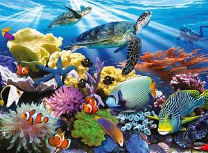 lot 23577 image: Ravensburger - Ocean Turtles - 200 Piece Jigsaw Puzzle - Stunning, Bold Ocean Scene - Bright Image of Turtles, Coral & Sea Creatures - Premium Quality - Ideal Gift - Screen-Free Fun - Children Ages 8