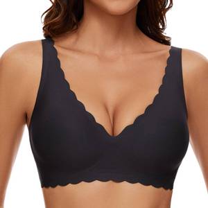 lot 32101 image: Quttlzze Deep V Petal Bras for Women No Underwire Soft Wireless Bras Comfort Seamless Bralettes with Extender Dark Black,L