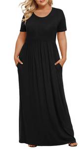 lot 32102 image: LONGYUAN Women Summer Short Sleeve Dress Casual Plus Size Maxi Long Dresses with Pockets Black, 3XL