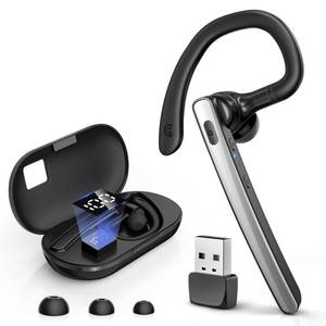 lot 32110 image: TERUNSOUl Bluetooth Headset V5.3, Wireless Bluetooth Earpiece with 600mAh Charging Case, 110H Playtime, Hands Free Headset for Cell Phone and Computer with Built-in Microphone for Work Trucker Office