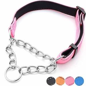 lot 32114 image: PUROAYET Martingale Dog Collars Adjustable Soft Nylon Reflective Collars with Stainless Steel Chain Walking Training Collars Heavy-Duty Puppy Chain Collars for Small,Medium,Large Dogs(Pink,S)