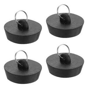 lot 32121 image: uxcell 4pcs Rubber Drain Stopper with Hanging Ring, Bathtub Drain Plug Fits 1-34 Inch to 28 Inch, Rubber Sink Stopper Drain Plug for Bathtub, Kitchen and Bathroom, Black