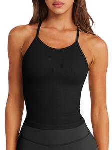 lot 32136 image: LASLULU Womens Sports Bra Workout Tank Tops Longline Padded Medium Support Running Gym Bra Camis Crop Tank Tops with Built in Bras(Black Large)