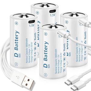 lot 32144 image: D Cell Batteries 4 Pack,Lithium D Batteries 5600mWh, Rechargeable D Batteries 1.5V D Cell Battery for Flashlight Toys & Floodlight (Charging Cable Not Included)