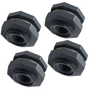 lot 32147 image: Suiwotin 4pcs NPT12 PVC Bulkhead Fitting, 12 Inch Plastic Water Tank Connector Threaded Thru-Bulk Pipe Fittings for Rain Barrels, Aquariums, Bucket Hose Adapter, Ponds, Pools