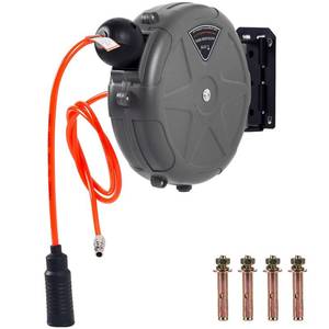 lot 32914 image: Retractable Air Hose Reel - 38 x 30ft Flex Hybrid Air Hose Max 120PSI, Air Compressor Hose Reel with 3.2 Lead in, Quick Connect, Mounted 180° Swivel for Efficient Use in Workshops and Garages