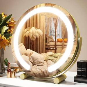 lot 32926 image: ROLOVE Gold Vanity Mirror, 12 Inch Makeup Mirror with Lights, Large Lighted Vanity Mirror, Light Up Mirror with Smart Touch 3 Colors Dimmable, Tabletop, 360° Rotation