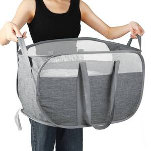lot 36478 image: Collapsible Laundry Baskets, Tear Proof Pop Up Laundry Hamper with Dual Handles, Durable Foldable Laundry Basket, Easy to Carry Laundry Hamper for Home, Laundry Room, Bedroom, Dorm, Travel Grey, Open Box,End Needs To Be Fed Back Through Lining