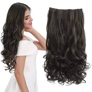 lot 36483 image: REECHO 24 1-Pack 34 Full Head Curly Wave Clips in on Synthetic Hair Extensions HE008 Hairpieces for Women 5 Clips per Piece-Black Brown