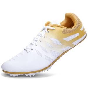 lot 36487 image: New Track and Field Shoes for Kids Boys Girls 8 Spikes 100-400 Meter Running Racing Shoes Professional Sprint Sport Sneakers White Gold size 2.5