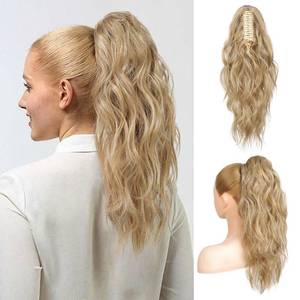 lot 36503 image: Flufymooz Ponytail Extension, 18Inch Claw Clip Ponytail Extension, Wavy Curly Claw Clip in Ponytail Hair Extensions, Natural Fake Ponytail Synthetic Hairpiece for Women (Golden Blonde with Highlight)