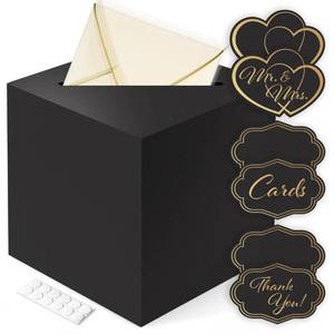 lot 36519 image: Gift Card Box For Party Gold-Foiled, Black Wedding Card Box For Reception, Birthday, Baby Shower & Graduation Party with Slot Ideal For Gift Wedding Memory Envelopes, Secure Money Holder 8x8