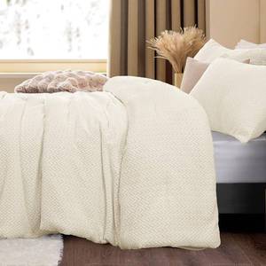 lot 44353 image: ChiXpace Fluffy Comforter King Set - Furry Beige Leaves Pattern Faux Fur Bed Set, Winter Ultra Soft Fuzzy Comfort Set, Velvet Bedding Set for Bed with 2 Pillow Cases