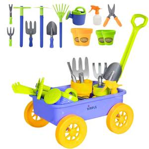 lot 44359 image: Dimple Garden Wagon & Tools Toy Set Premium 15 Pcs Kids Gardening Tools & Wagon Toy Set - Sturdy & Durable - Top Yd, Beach, Sand, Garden Play Set - Great for Kids & Toddlers