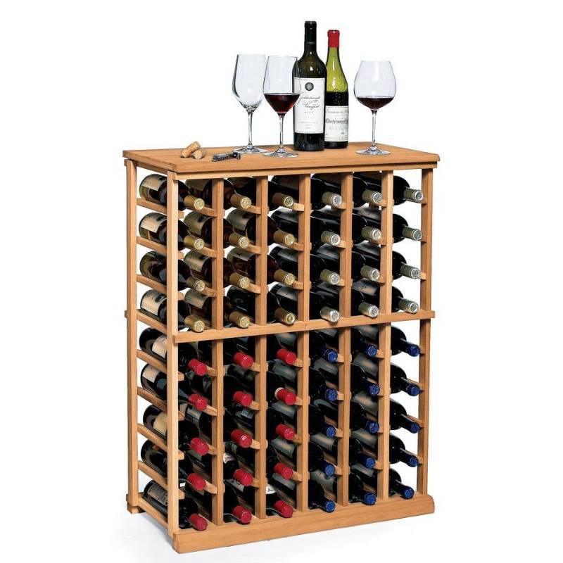 lot 2408 image: Freestanding Stackable 60-bottle Mahogany Wine Rack Storage System In Natural