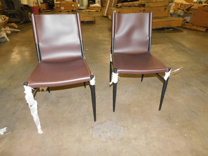 lot 2402 image: Pair of Leather Metal Framed Chairs