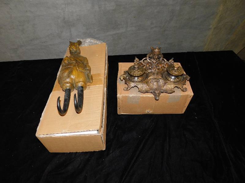 lot 2468 image: Brass Ink Well and Wall Hanger