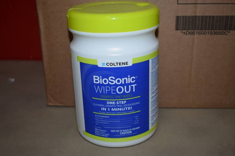 lot 35 image: 12 Tubs Coltene Biosonic Wipe Out Disinfectant Wipes