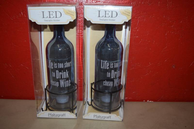 lot 98 image: 2 Pfaltzgraff LED Tealight Holder Wine Bottles