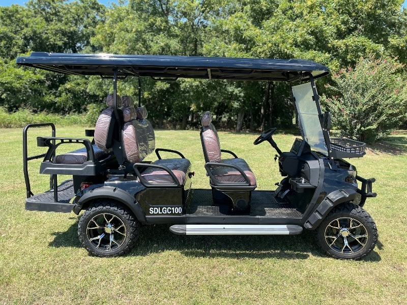 lot 1001 image: 2025 Unused 6-Person SDLGC100 Golf Cart 5000W 72V-50 Mile Range-6 Luxury Seats-DOT Seat Belts-DOT Acrylic Foldable Windshield-Headlights-Tail Lights-Turn Signals-Rear View Mirror-Horn-Rear Camera-LSUV Legal