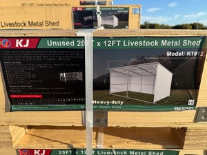 lot 1389 image: Unused 12 x 20 Metal Loafing Livestock Shed Cream in Color