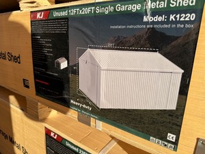 lot 1383 image: Unused 12x20 Single GarageMetal Shed Cream in Color