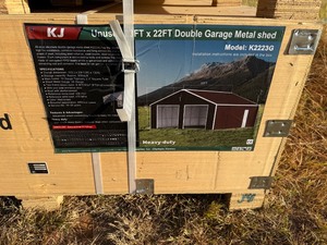 lot 1405 image: Unused 22x23 Metal Double Garage, Red and Brown in Color