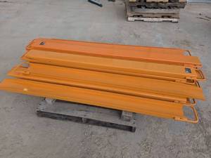 lot 10119 image: Unused Set (2 Pieces) Industrial Forklift Extensions - Orange Pallet Fork Sleeves, 8ft