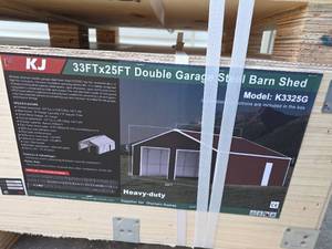lot 10232 image: KJ 33FT x 25FT Double Garage Steel Barn Shed - Model K3325G