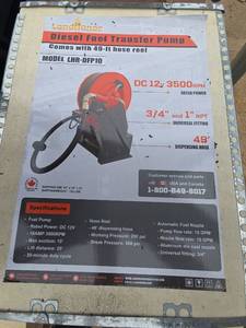 lot 10693 image: Landhonor Diesel Fuel Transfer Pump with 49ft Hose Reel