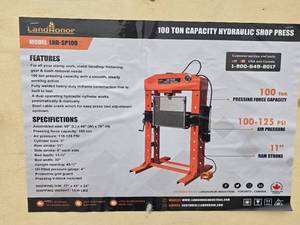 lot 10805 image: LandHonor 100-Ton Hydraulic Shop Press - Model LHR-SP100