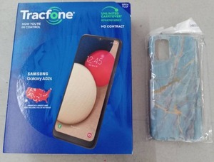 lot 57427 image: Samsung Galaxy A02s Tracfone Bundle with Marble Case - Retail $79