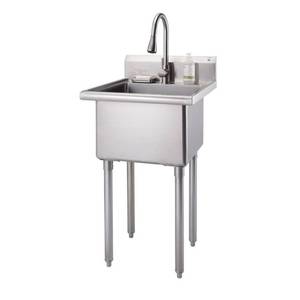 lot 54551 image: Trinity Commercial Stainless Steel Utility Sink with Pull-Down Faucet - Retail $599
