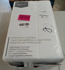 lot 57478 image: Amazon Basics Multipurpose Copy Paper - 5000 Sheets - Retail $35
