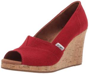 lot 1812 image: TOMS womens Classic Espadrille Wedge Sandal, Red Crosshatch Jacquard, 8.5 US - Retail $51