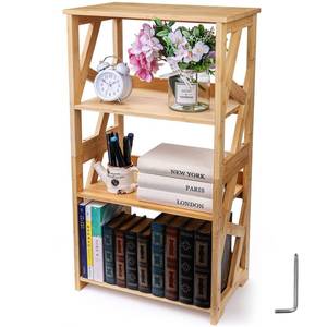 lot 1814 image: Hedume Bookcase, 3-Tier Open Shelf Bookcase, Small Bamboo Bookshelf, Bamboo Natural Shelving, Book Organizer Storage Open Shelf Rack, Display Shelves for Bedroom, Living Room, Office, Bathroom - Retail $45