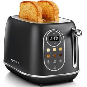 lot 1815 image: Keenstone Smart Touch Screen Toaster 2 Slice, Retro Wide Slot Stainless Steel Toaster with 6 Browning Levels, Reheat and Defrost, for Bagel, Toast, Bread, Removable Crumb Tray, Black - Retail $60