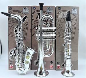 lot 1821 image: Toy Instruments Set Trumpet, Saxophone and Clarient with Standard Keys in Perfect Pitch are Easy and intuitive to Create Real Music. Instruments Measures 16 inches in Length. - Retail $50