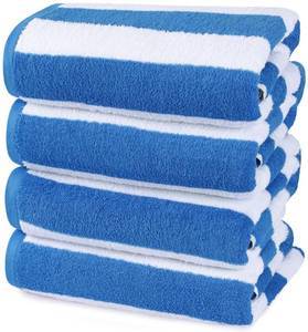 lot 1824 image: Utopia Towels 4 Pack Cabana Stripe Beach Towel, 30 by 60 Inches, Oversized 100percent Ring Spun Cotton Pool Towels, Highly Absorbent Quick Dry Bath Towels for Beach, and Swim, Blue - Retail $34