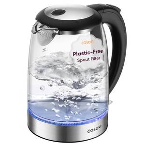 lot 1827 image: Cosori Electric Kettle, No Plastic Filter and Spout, 1.8Qt Tea Kettle and Hot Water Boiler For Coffee and Tea, Water Heater and Teapot, Automatic Shut Off, Borosilicate glass, Black, 1500W - Retail $28